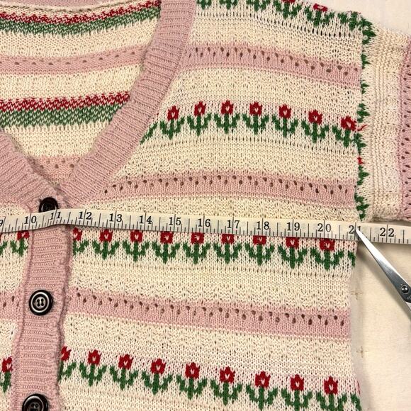 Kawaii Harajuko Style Cardigan Sweater Women's OS Cream Pink Scalloped Pointelle - Picture 8 of 9